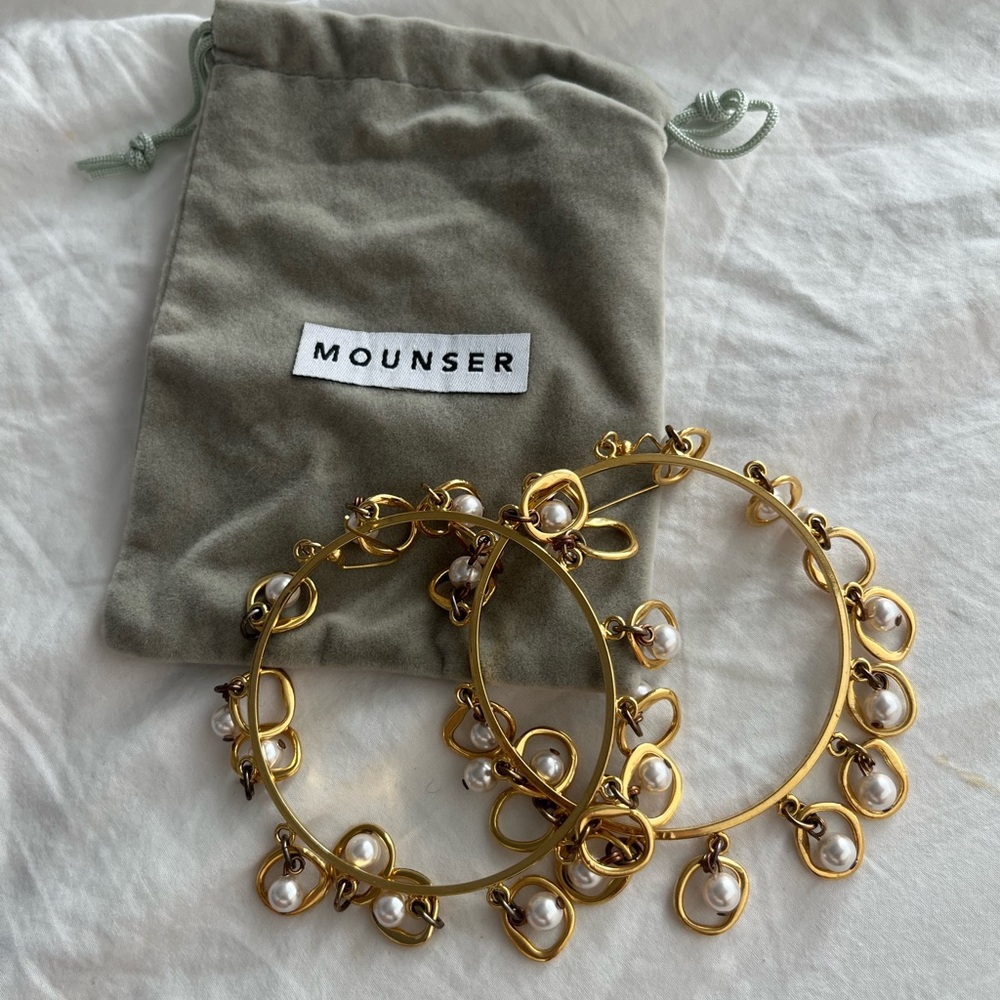 mounser gold pearl hoop earrings